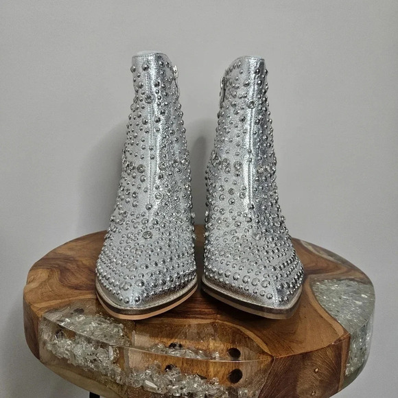 New Corkys Line Dance Silver Metallic Studded Crystal Western Ankle Boots - Picture 4 of 9